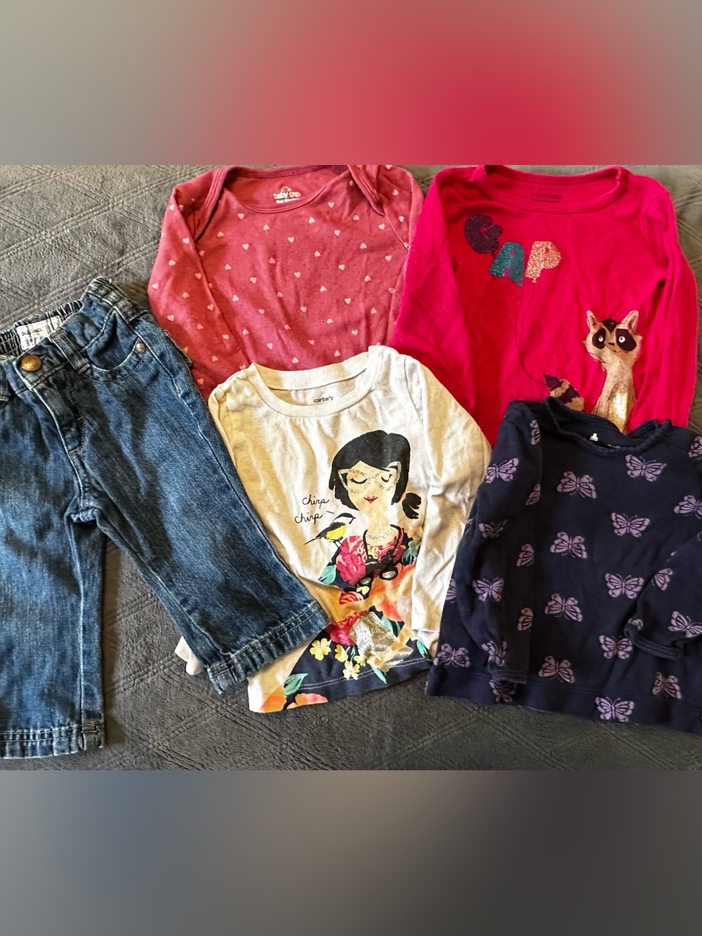 🐦 Baby Gap & OshKosh 12-18M Bundle Jeans Tops Bodysuit 5 Pc ⭐